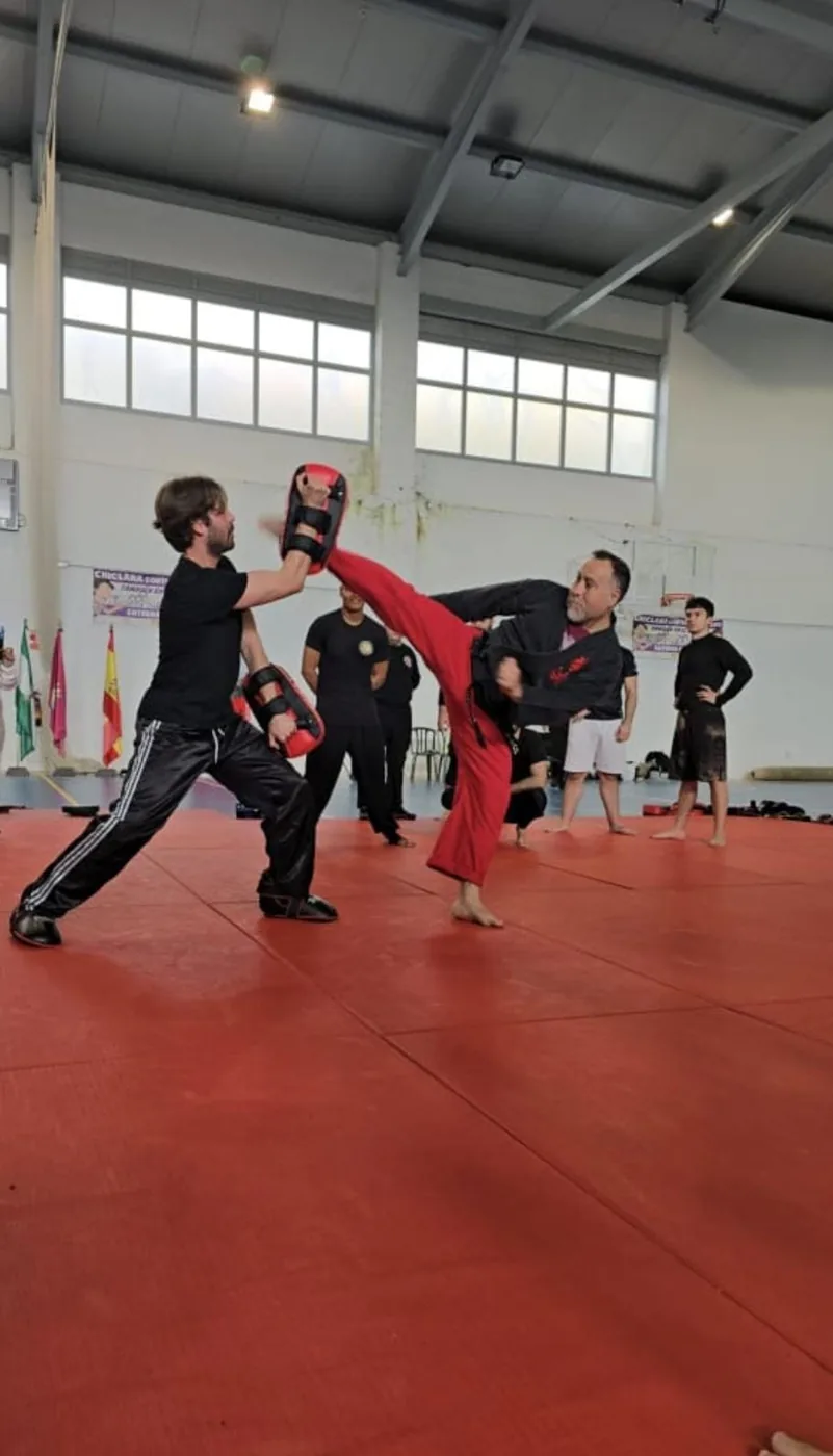 Patada alta en un entrenamiento de Sanda